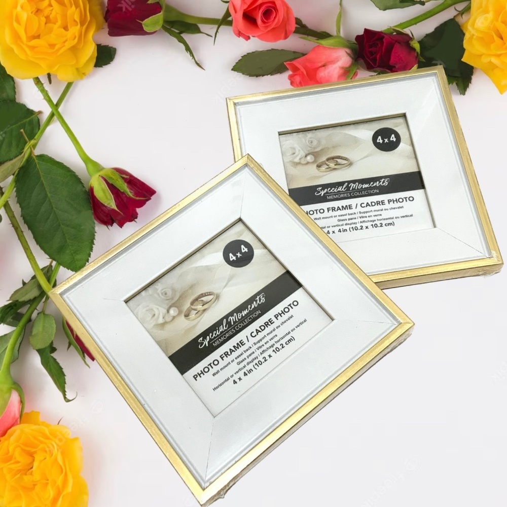 Set of 2 Picture Frames Ivory White Gold Photo Frame with Mat Poster Frame 4x4in